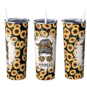Sunflower 🌻 Mom Life 20oz Tumbler With Metal Straw